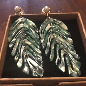 Cute teal drop feather earrings